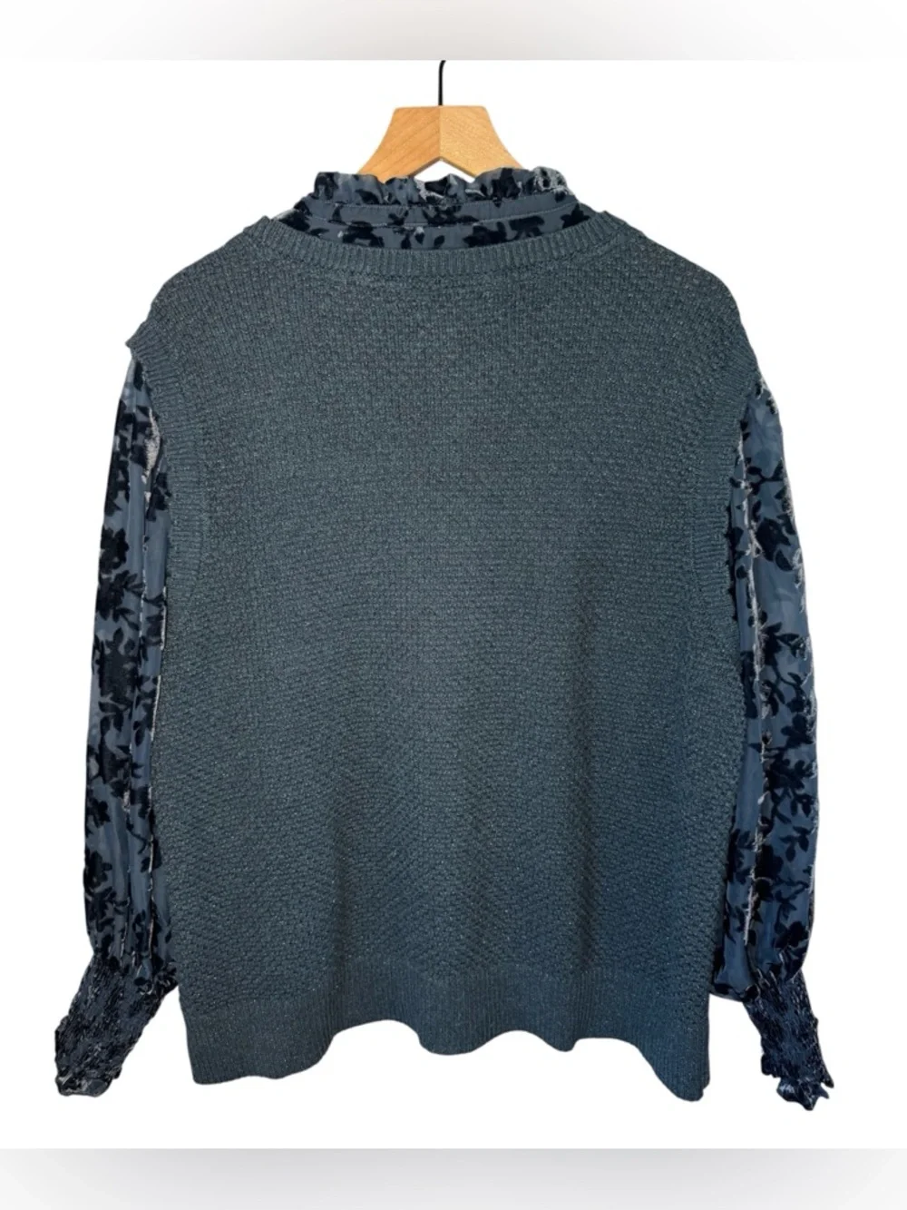 FATFACE Dark Teal Hadley 2 in 1 Devore Jumper Sweater Velvet Burnout Sz 18